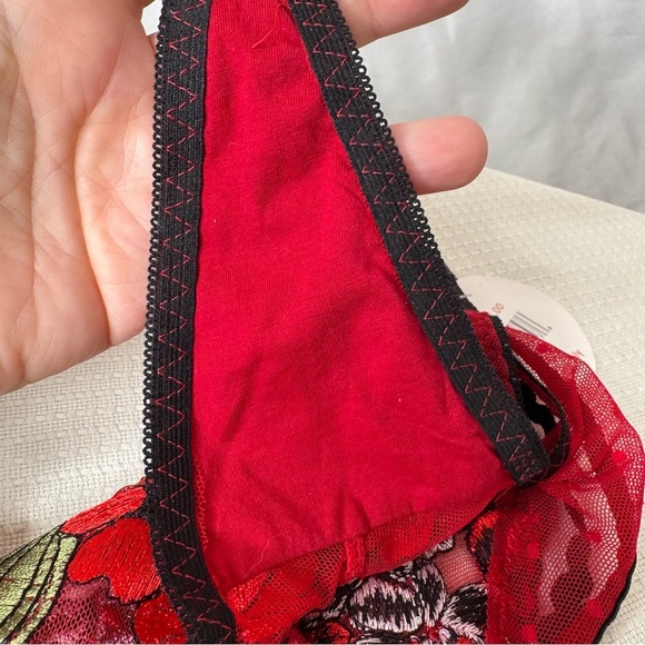 Red and Black Floral Embroidered Thong Panties from Splendies Size 1X - Picture 8 of 10
